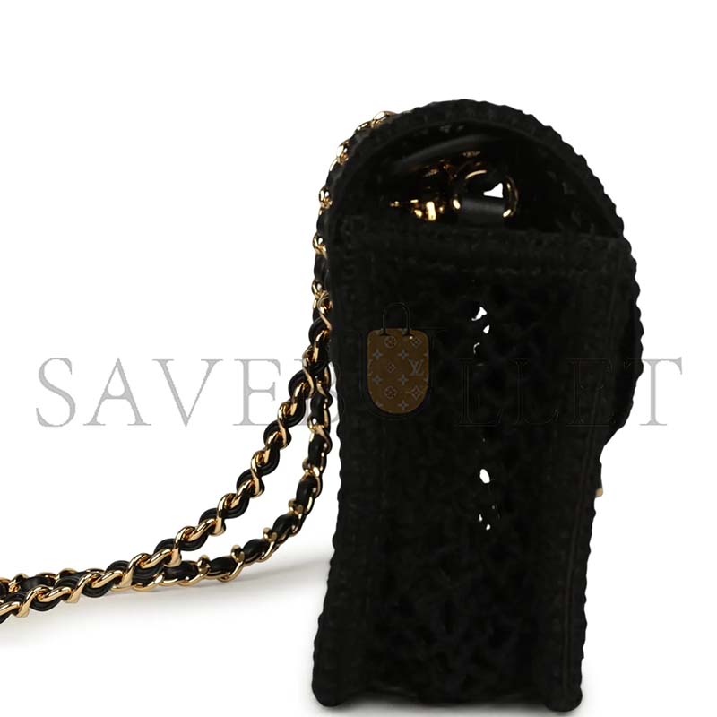 Ch**el MASTER SMALL COCO BEACH MACRAME FLAP BAG BLACK MESH GOLD HARDWARE AS6156 (21*14*6cm)